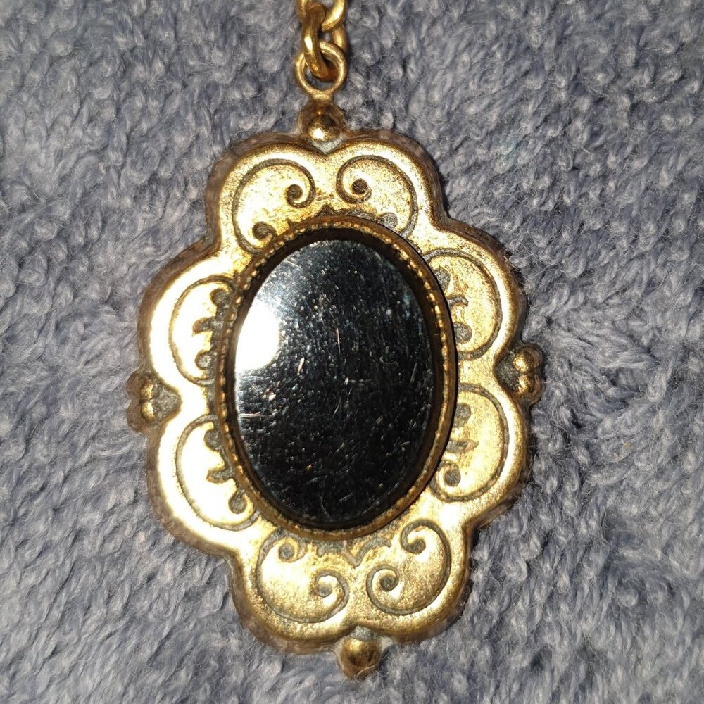 Rare Find Vintage CMC 12k Gold Filled Black Onyx Pendant & Necklace